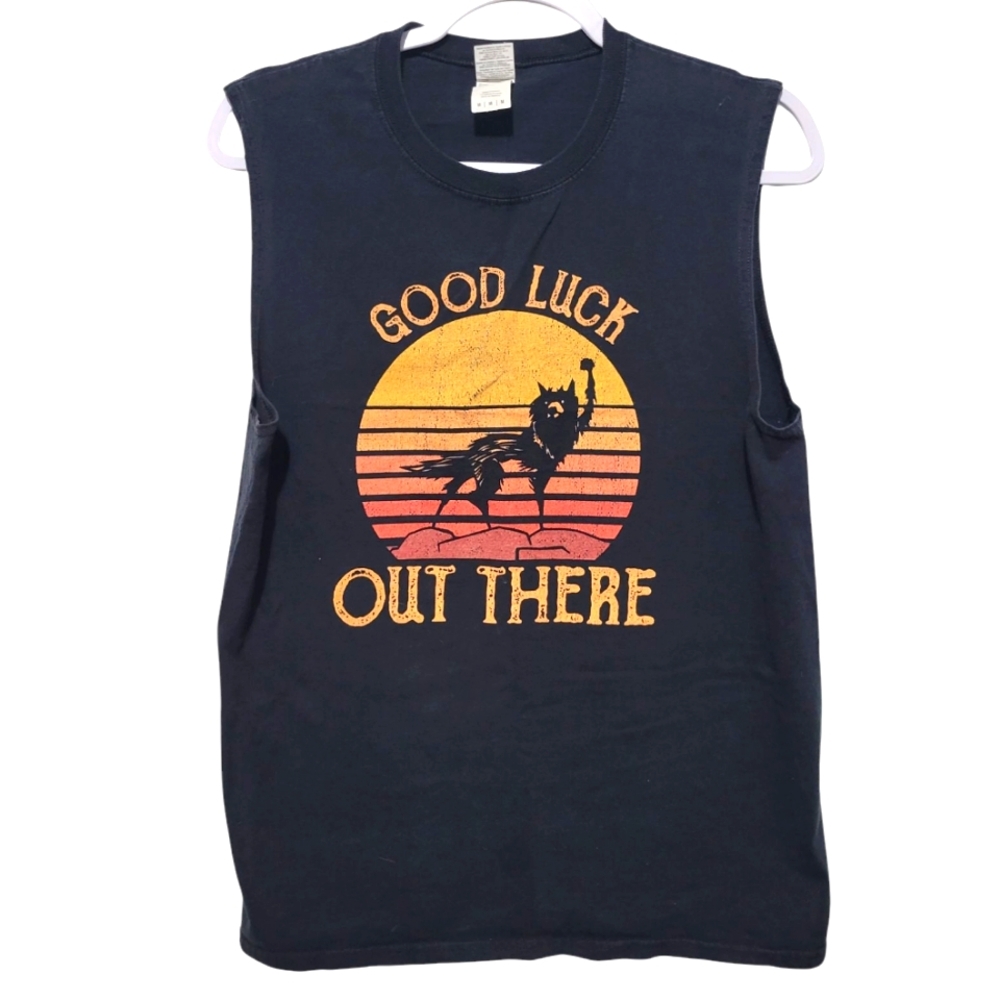 Gildan Wolf Print Black Muscle Tee Medium